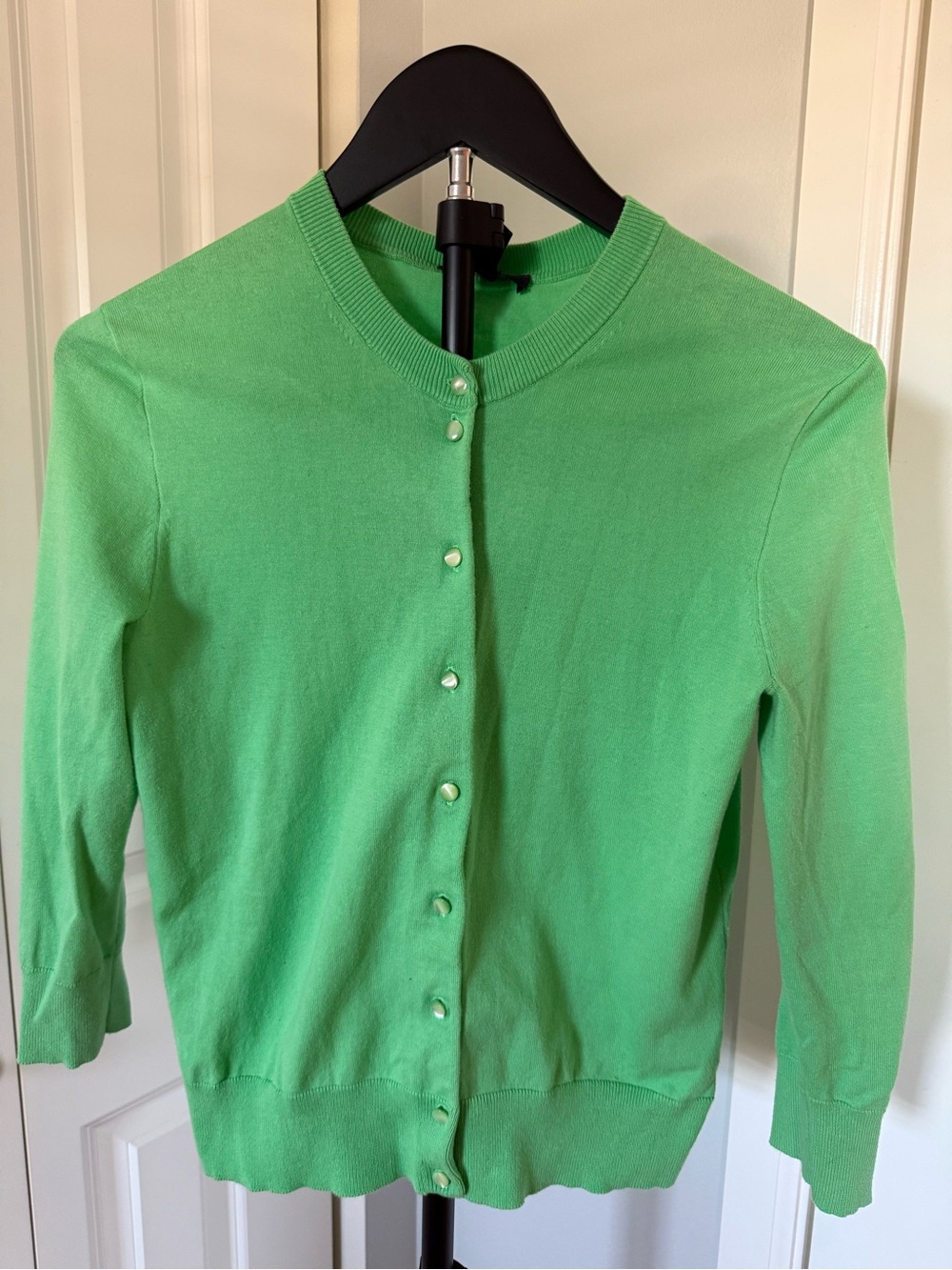 J. Crew Bright Green Crewneck Button-Front Cardigan